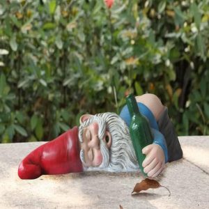 Mr Gnome Passed Out Drunk Bottom's Up Bare Buttocks Holding Booze Figurine