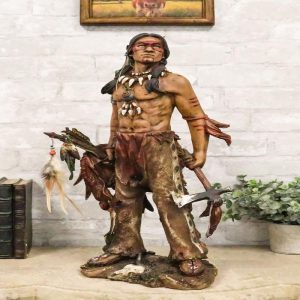 Native American Indian Eagle Warrior Tribal Hero With Axe And Shield Figurine