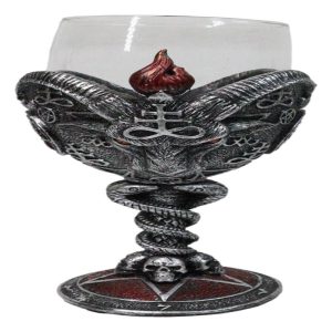 Occultic Sabbatic Goat Baphomet With Pentagram Wine Glass Goblet Drink Beverage Chalice