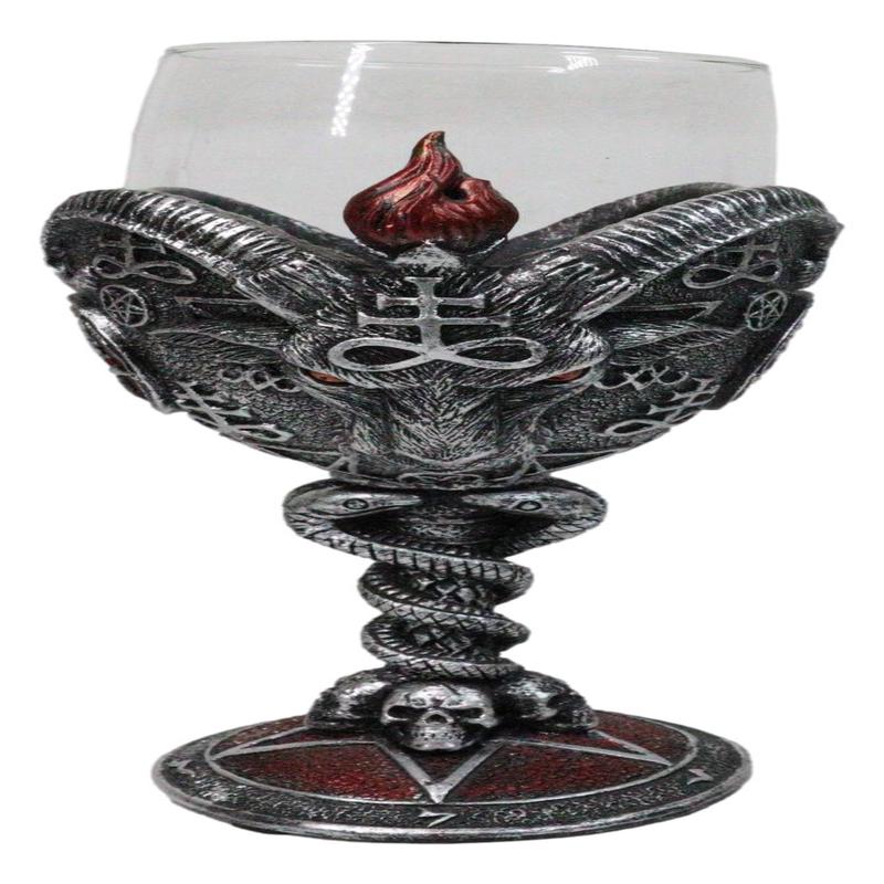 Occultic Sabbatic Goat Baphomet With Pentagram Wine Glass Goblet Drink Beverage Chalice