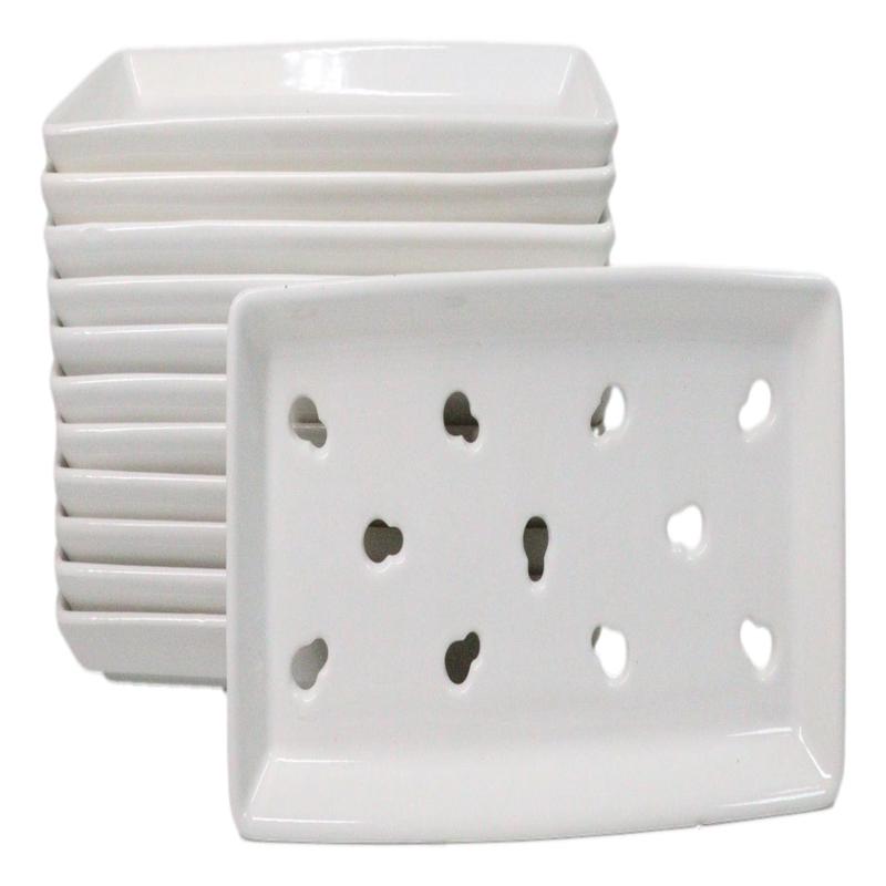 Pack Of 12 Ceramic White Neta Zara Sushi Case Plates With Drip Holes 8" By 4"