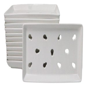 Pack Of 12 Ceramic White Neta Zara Sushi Case Plates With Drip Holes 9" By 5"