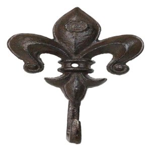 Pack Of 2 Cast Iron Rustic Fleur De Lis Emblem Wall Hook Towel Coat Hats Hangers