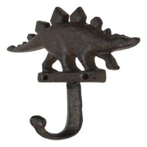 Pack Of 2 Cast Iron Rustic Jurassic Stegosaurus Dinosaur Wall Hook Sculptures