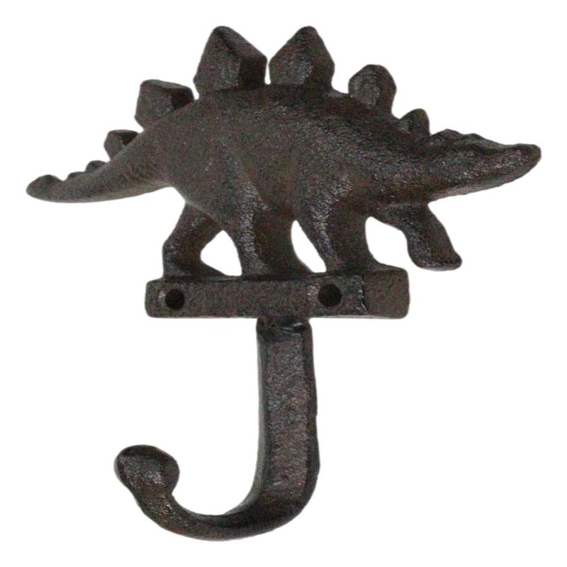 Pack Of 2 Cast Iron Rustic Jurassic Stegosaurus Dinosaur Wall Hook Sculptures