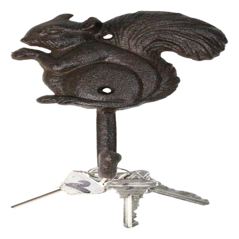 Pack Of 2 Cast Iron Rustic Whimsical Tree Squirrel Chipmunk with Acorn Wall Hook