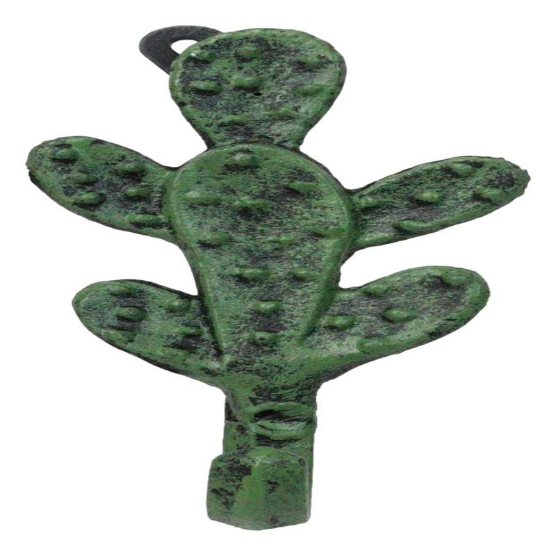 Pack Of 2 Cast Iron Verdi Green Southwest Bunny Ears Cactus Wall Hook Plaques