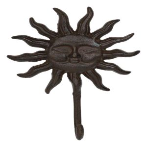 Pack Of 2 Rustic Cast Iron Belenos Helios Radiant Sun God Wall Hook Sculptures