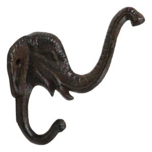 Pack Of 2 Rustic Cast Iron Safari Elephant Trunk Up Double Peg Wall Hook Hanger