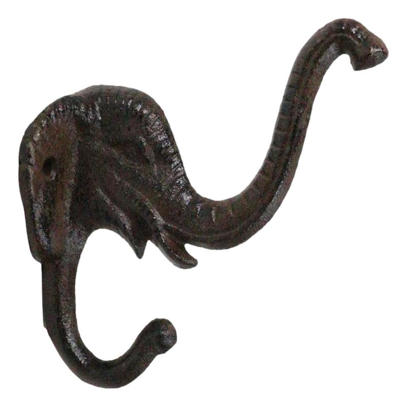 Pack Of 2 Rustic Cast Iron Safari Elephant Trunk Up Double Peg Wall Hook Hanger