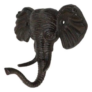 Pack Of 2 Rustic Cast Iron Safari Elephant Trunk Up Wall Hook Hanger Sculpture