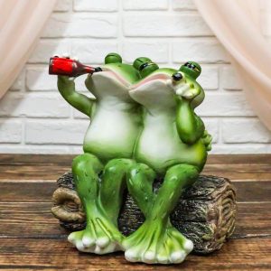 Party At My Pad Drinking Smoking Frog Couple On Forest Tree Log Bench Figurine