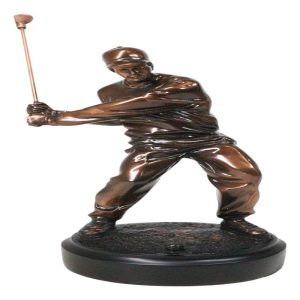Pro Golfer Swinging Golf Club Bronze Electroplated Figurine With Pedestal 11"H