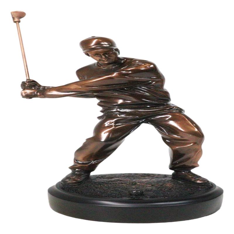 Pro Golfer Swinging Golf Club Bronze Electroplated Figurine With Pedestal 11"H