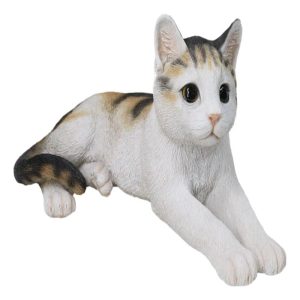 Realistic Adorable Feline Shorthair Calico Cat Kitten Lying Statue14.25"L