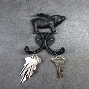 Rustic Cast Iron Black Country Farmhouse Flying Angel Porky Pig Double Wal Hooks