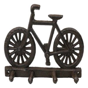 Rustic Cast Iron Hobby Pastime Bicycle Quadruple Multi Peg Wall Coat Hat Hook 8"