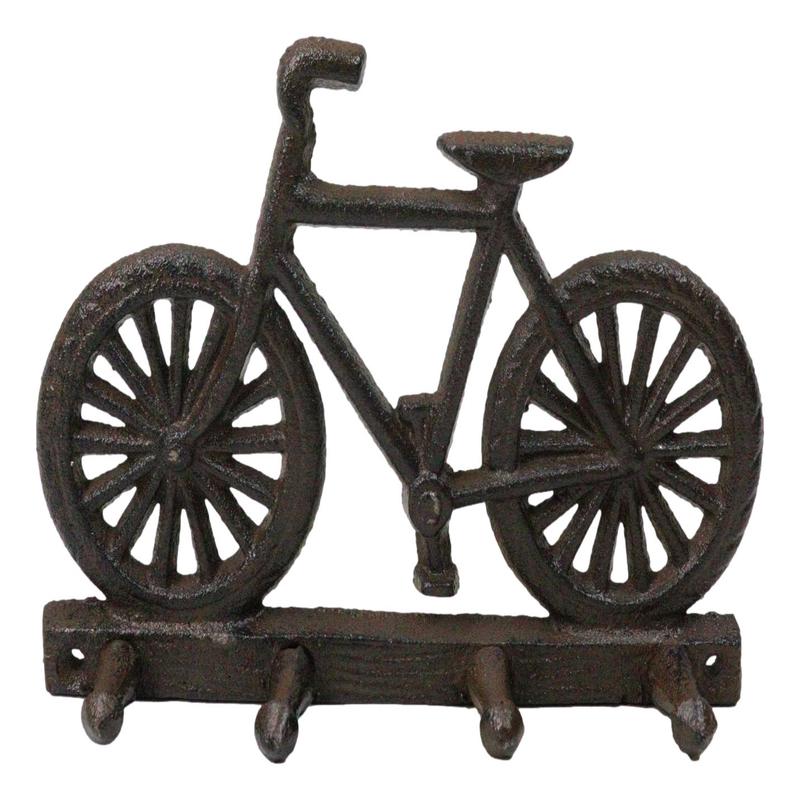 Rustic Cast Iron Hobby Pastime Bicycle Quadruple Multi Peg Wall Coat Hat Hook 8"