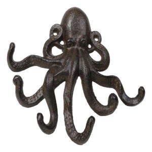 Rustic Cast Iron Nautical Sea Octopus Cthulhu 6 Pegs Tentacles Wall Hook Decor