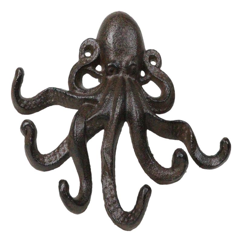 Rustic Cast Iron Nautical Sea Octopus Cthulhu 6 Pegs Tentacles Wall Hook Decor