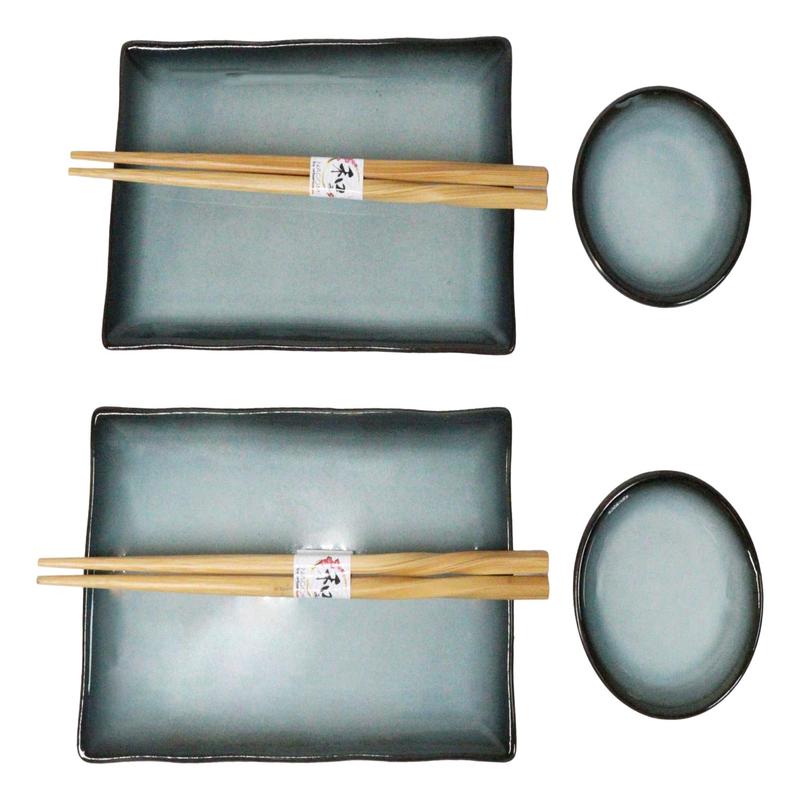 Seikai Sky Porcelain Sushi Plates Sauce Dishes Chopsticks Dinnerware Set For 2