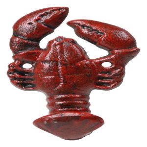 Set of 2 Cast Iron Red Nautical Cajun Creole Crawfish Lobster Tail Wall Hooks