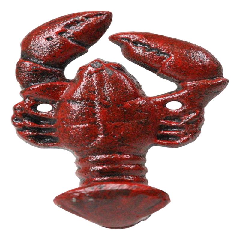 Set of 2 Cast Iron Red Nautical Cajun Creole Crawfish Lobster Tail Wall Hooks