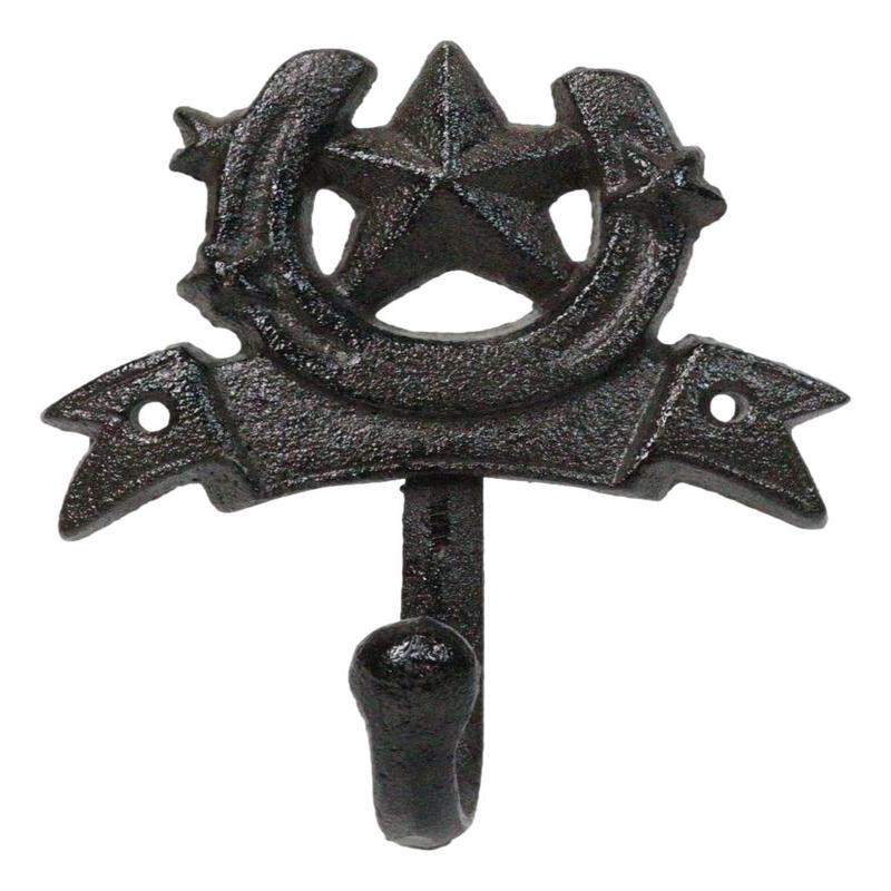 Set Of 2 Cast Iron Rustic Western Cowboy Lone Star Horseshoe Coat Hat Wall Hooks