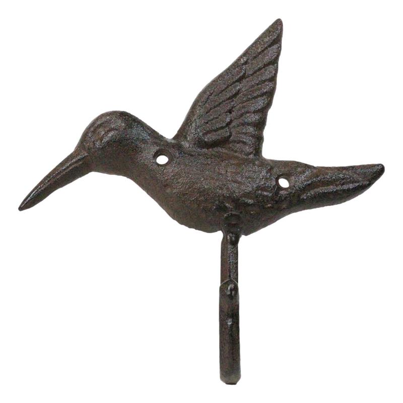 Set Of 4 Rustic Whimsical Cast Iron Hummingbird Wall Coat Towel Keys Hook Decor