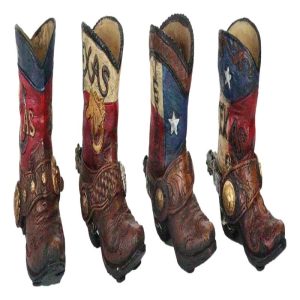 Set of 4 Western Texas Cowboy Cowgirl Faux Tooled Leather Spur Boots Pen Holder