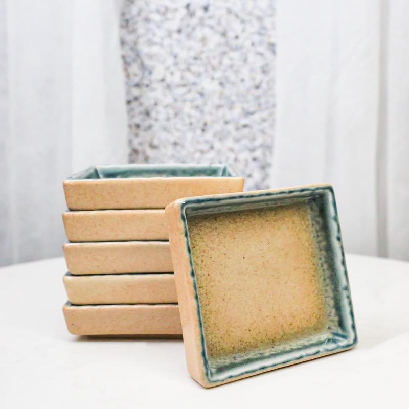 Set Of 6 Blue River Ao Nagashi Art Ceramic Square Condiment Sauce Dishes 2oz