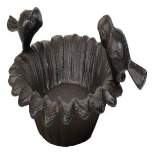 Small Rustic Cast Iron Lovebirds Perching On Sunflower Garden Bird Feeder Bath
