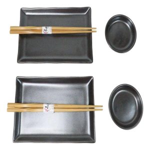 Tetsu Kesho Porcelain Sushi Plates Sauce Dishes Chopsticks Dinnerware Set For 2