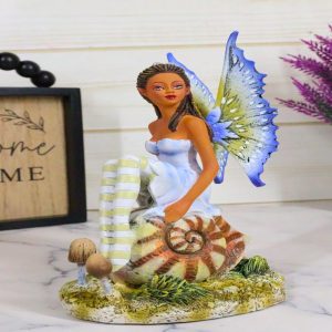 Amy Brown Fantasy Little Fae Ebony Fairy Sitting On Helix Snail Figurine