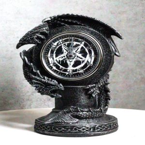 Fantasy Gothic Hour Of The Dragon Drake With Pentagram Star Table Clock Figurine