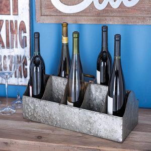 Farmhouse Galvanized Metal Rustic 10 Slots Wine Bottle Holder Basket With Handle