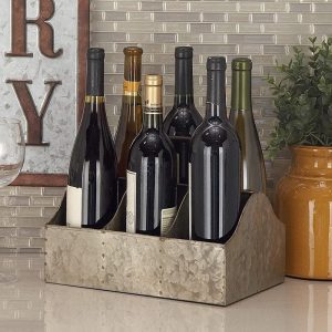 Farmhouse Galvanized Metal Rustic 6 Slots Wine Bottle Holder Basket With Handle