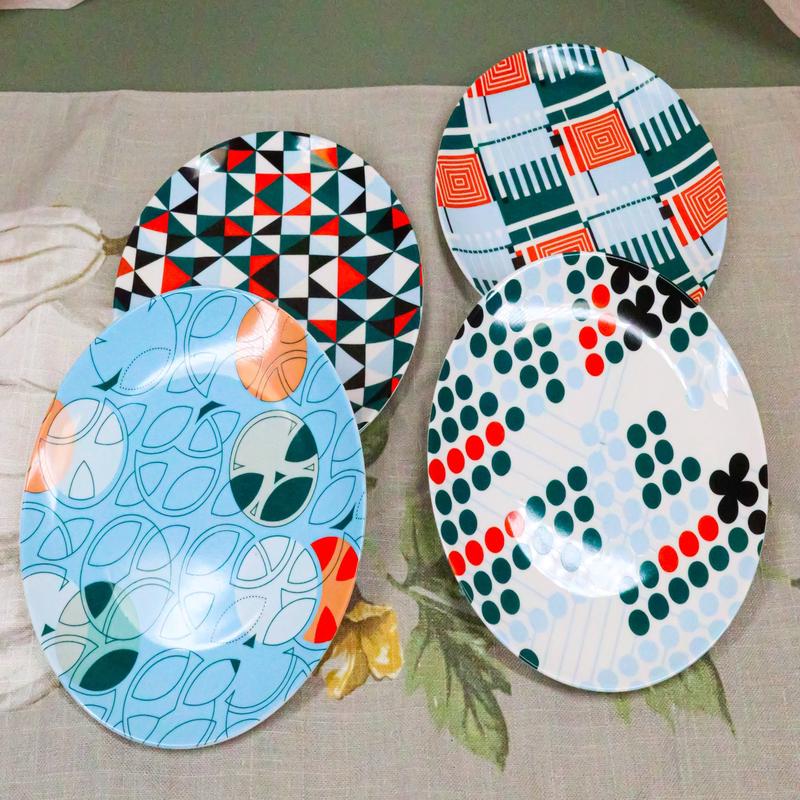 Frank Lloyd Wright Textile Taliesin West Black Ceramic Dessert Plates Pack Of 4