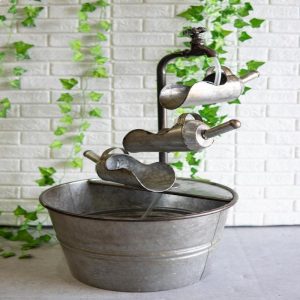 Galvanized Metal Rustic 3 Tier Shovels Cascading Basin Electric Water Fountain