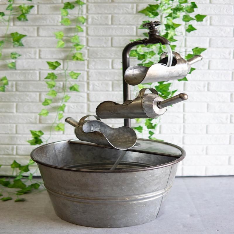 Galvanized Metal Rustic 3 Tier Shovels Cascading Basin Electric Water Fountain