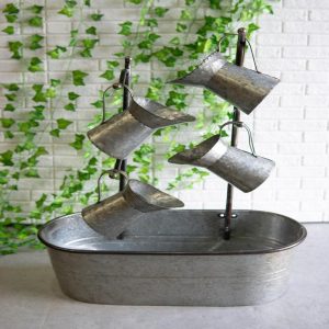 Galvanized Metal Rustic Watering Cans Cascading Basin Electric Water Fountain