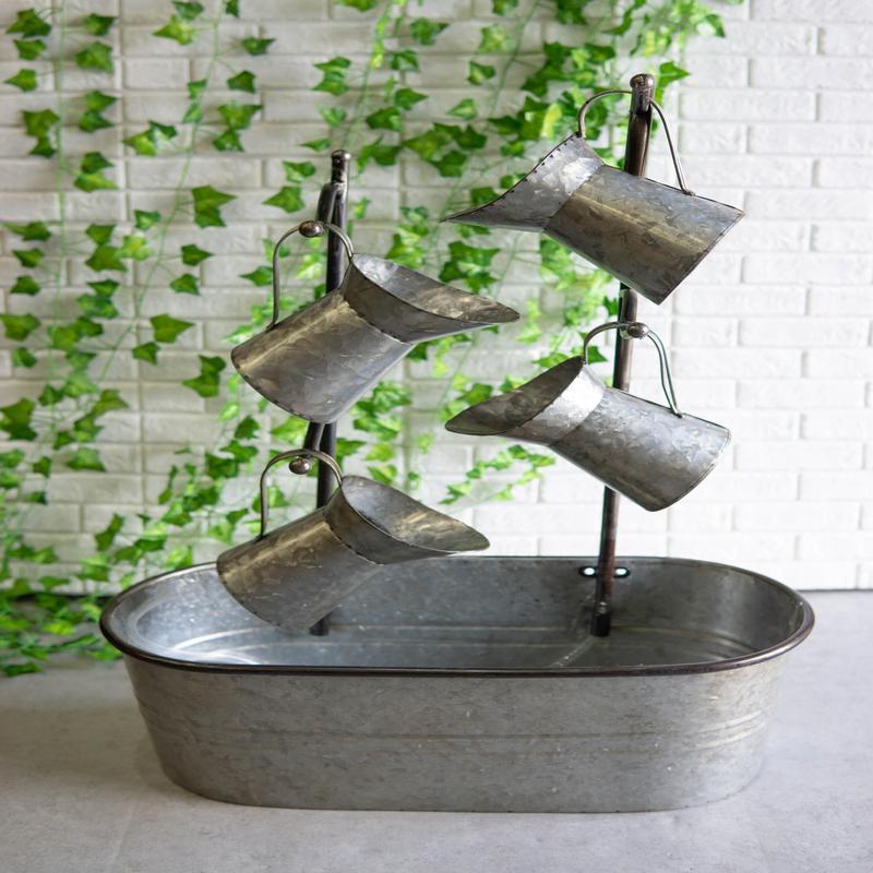 Galvanized Metal Rustic Watering Cans Cascading Basin Electric Water Fountain