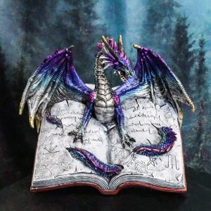 Guardian Of Bibliography Purple Blue Dragon Emerging Out Of Spell Book Figurine