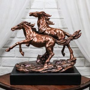 Large 11"L Rustic Western 2 Running Wild Equine Horses Bronzed Resin Statue