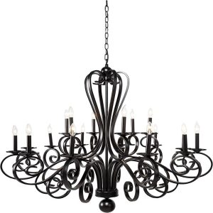 Large Modern Black Iron Ornate French Scroll 18 Arms Chandelier Pendant Lamp