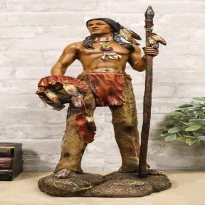 Large Native American Indian Eagle Warrior Chief With Spear And Shield Figurine