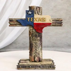 Rustic Western Patriotic Lone Star State Map God Bless Texas Standing Cross