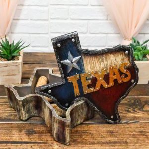Rustic Western Patriotic Map Of Texas Lone Star State Jewelry Trinket Box Decor