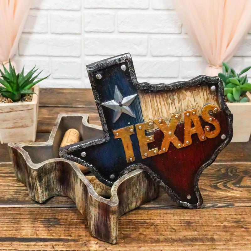 Rustic Western Patriotic Map Of Texas Lone Star State Jewelry Trinket Box Decor