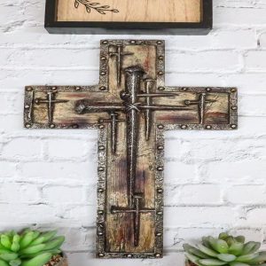 Rustic Western Spike Nails Layered Wall Cross With Nailhead Borders Crucifix Art